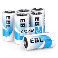 EBL CR123A 3V Lithium Battery 1600mAh, 6-Pack CR123A Battery for Photo Flash and Flashlights, Smoke Alarm, Toys - Long-Lasting & Low Self-Discharge (Non-Rechargeable)