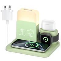 COLSUR 6 in 1 Wireless Charging Station, MagSafe 18W Wireless Charger with Alarm Clock, Night Light, Wireless Charger Stand for iPhone 16 15 14 13 12 11 X Pro Max, Apple Watch, AirPods