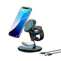 3-in-1 Charging Station, 2X Faster 15W Wireless Charging Station for iPhone 16/15/14/13/12, for Apple Watch, AirPods, Magnetic Wireless Charger with Sleep Friendly Light (Black)