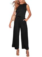 LACOZY Women's Summer Jumpsuit Overall Sleeveless Casual Romper Playsuit One Piece Straight Leg Jumpsuits with Pockets