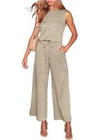 LACOZY Women's Summer Jumpsuit Overall Sleeveless Casual Romper Playsuit One Piece Straight Leg Jumpsuits with Pockets