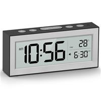 Alarm Clock, Bedroom Alarm Clock with LCD Backlight Display, Temperature, Calendar Display, Snooze Alarm, Low Battery Display, Powered by 3 AAA BatteriesBatteries Not Included-White