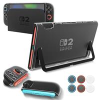 Teyomi Dockable Transparent Case Compatible with Nintendo Switch 2, Clear Protective Cover Compatible with Nintendo Switch 2, 2 TPU Flat Covers for Joycon & 6 Thumb Grips, Shockproof, Anti-Scratch