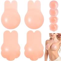 Silicone Pasties Nipple Covers with Lift - 4 Pairs Waterproof Sticky Push Up Bra, Reusable Invisible Adhesive Bras for Women, Strapless Backless Dress Outfits