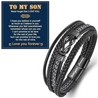 ADVIOK Gifts for Son/Dad/Man Engraved Leather Bracelet Infinity Knot Birthday Christmas Father's Day Gifts for Teenage Boys Dad Man Father
