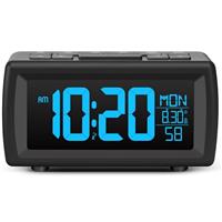 Digital Radio Alarm Clock with Adjustable Brightness & 7 Colors, Dual Alarm (Buzzer/FM Radio), Timer Function, USB & Battery Powered, Digital Clock for Bedside, for All Ages