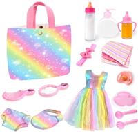 ZEIZHUBN 15 Pack Baby Doll Accessories, Feeding and Caring Set With Diaper Bag, Bottles, Doll Diaper and Changing Mat, Baby Doll Stuff Clothes for Girls, Pretend Play Set Gifts for Kids Toddler