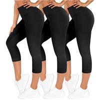 TNNZEET High Waist Cropped Leggings for Women UK 3/4 Black Trousers for Gym Yoga Sports