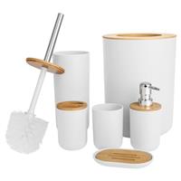 Bathroom Accessories Set - 6-piece Modern White Bathroom Accessories Set - Includes Trash Can Toilet Brush Toothbrush Holder Soap Dispenser Soap Dish and Mouthwash Cup