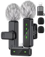 Jubolion Wireless Lavalier Microphone for iPhone iPad Android, 2Pack Mini Mic with LED display features Noise Reduction, Plug and Play Clip-on Mic for Video Recording, TikTok, YouTube, Podcast