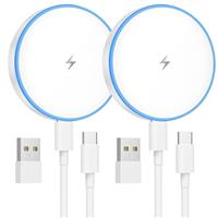Magnetic Wireless Charger 2Pack 15W Mag-Safe Charger Fast Charging Pad with 4FT USB C Cable for iPhone 16/15/14/13/12 Series & AirPods LED Wireless Chargers iPhone Magnetic Chargers with Dual Ports