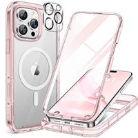 Miracase Magnetic Case for iPhone 14/15/16/16e Series Glass Case Compatible with MagSafe, [Built-in Glass Screen Protector] Full Body Case A005