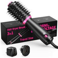 ONEWEST 3in1 Hair Dryer Brush, Dual Voltage One-Step Ionic Hot Air Brush with Negative Ion, 2 Speeds and 2 Adapters,Portable Electric Hair Brush for Styling,Smooth Frizz-Free for Salon Results,UK Plug