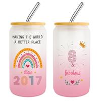 Zyphoria 9 Year Old Girl Gift,9th Teen Girl Gifts Glass Tumbler with Straw and Lid,9th Birthday Gifts for Girls 16oz Glass Coffee Cups,9th Birthday Decorations for Girls for Her, Daughter, Niece.