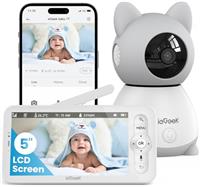 ieGeek 2K Baby Monitor with Camera and Night Vision, Video Baby Camera with 5" Screen, Two-Way Talk, Cry & Motion Detection, Temper& Humidity Sensor, PTZ, Remote Control via Screen and Free APP