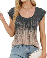 PICKLION Women's Short Sleeve Tops Summer Round Neck Blouse T Shirts for Women Ladies Casual Loose Fit Shirts Blouses