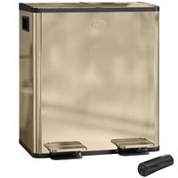 HOMCOM Dual Kitchen Bin, 2 x 20L Stainless Steel Double Rubbish Bin with Soft Close Lid, Removable Inner Buckets, Fingerprint-Proof for Recycling and Waste