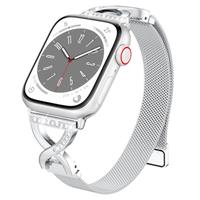Slim Milanese Loop Compatible with Apple Watch Straps 40mm 41mm 38mm 42mm Series 10 9 8 7 6 5 4 3 2 1 SE Womens,Thin Magnetic Stainless Steel Metal band with X-Shape Diamond Clasp for iWatch Straps
