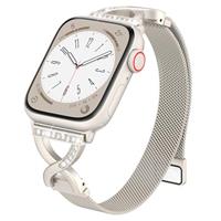 Slim Milanese Loop Compatible with Apple Watch Straps 40mm 41mm 38mm 42mm Series 10 9 8 7 6 5 4 3 2 1 SE Womens,Thin Magnetic Stainless Steel Metal band with X-Shape Diamond Clasp for iWatch Straps