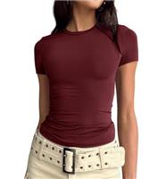LACOZY Women's Short Sleeve Crop Top Solid Color Slim Fit T-Shirt Y2K Streetwear Black S, M, L, XL