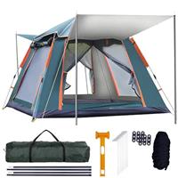 Camping Tent Automatic Instant Tent for 3-4 people Pop Up Ultralight Green Dome Tent 4 Seasons Waterproof & Windproof & Sunproof Camping Tent with Rainproof Cover, Camping Hammer