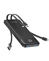 Charmast Portable Charger with Built in 4 Cables, 10000mAh Travel Essential USB C Battery Pack 6 Outputs 3 Inputs 3A Fast Charging Power Bank compatible with iPhone iPad Samsung and More (Black)