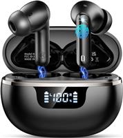 Wireless Earbuds, Bluetooth 5.4 Headphones with 4 ENC Noise Cancelling Microphone, Ear buds with HiFi Stereo Deep Bass, Bluetooth Earphones 45H Playtime LED Display, IP7 Waterproof Pearl White