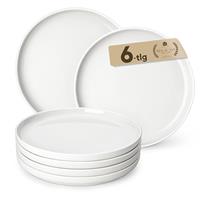 MALACASA 24 Piece Chip Resistant Porcelain Plates and Bowls Set with Black Rim, Microwave Dishwasher Safe, 6 Dinner/Dessert/Soup Plates, Bowls, Modern White Dinnerware, Luna Series