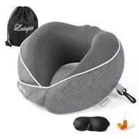Latepis Travel Pillow for Airplane Neck Pillow for Travel Flight Pillow Memory Foam 360 Degree Neck Support Ergonomic Neck Cushion Travel Bag, Eye Mask and Ear Plugs Dark Grey