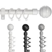 STRIPE BALL Curtain Poles for Window, Metal Extendable Curtain Poles Heavy Duty Curtain Rod Includes Finials, Rings, Brackets & Fittings Set
