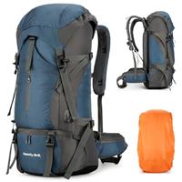 Durable 70L Hiking Camping Backpack with Waterproof Rain Cover, Lightweight Outdoor Sport Travel Daypack 65L+5L Rucksack for Climbing Touring Ultralight High-Capacity for Men and Women (Orange)