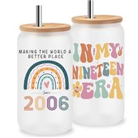 Jars Nova 16OZ Glass Cup with Lid & Straw | Unique Birthday Gifts for Women Girls Best Friend Sister Gift