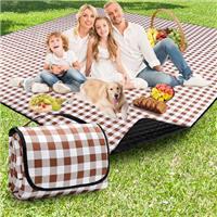 Picnic Blanket Waterproof 200x200cm Large Travel Blanket Beach Blanket, Slip Resistant With Carrying Handle for Family Picnic Beach Camping, Blue Plaid