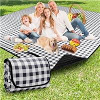 Picnic Blanket Waterproof 200x200cm Large Travel Blanket Beach Blanket, Slip Resistant With Carrying Handle for Family Picnic Beach Camping, Blue Plaid