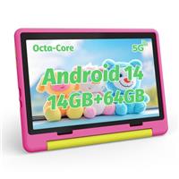 Freeski 10.1 Inch Android 14 Kids Tablet, 14GB+64GB+1TB Expandable, 1280*800 HD Screen,5000mAh, 5MP+8MP Dual Cams, Bluetooth 5.3, WiFi 6, Parental Controls, Tablet for Kids with Shockproof Case(Pink)