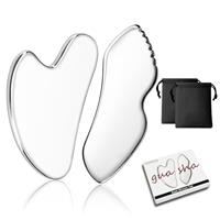 Stainless Steel Gua Sha Facial Tool, 2-Pack Guasha Scraping Massage Stone Tool with Storage Bag, Lymphatic Drainage Massage Scraper for Face, Eyes, Neck, Body