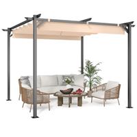 3x3M Gazebo, Metal Pergola with Retractable Roof, bigzzia Large Gazebo With Sun Shade Canopy Waterproof And SPF 15 With PU Coated Features For Patio Garden Party BBQ (Gray)