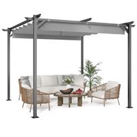 3x3M Gazebo, Metal Pergola with Retractable Roof, bigzzia Large Gazebo With Sun Shade Canopy Waterproof And SPF 15 With PU Coated Features For Patio Garden Party BBQ (Gray)