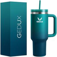 Gedux 1200ml Tumbler with Handle, 2-in-1 Leak Proof Lid (Straw/Flip), Insulated Water Bottle, Stainless Steel Tumbler with Non-Slip Silicone, Wide Mouth Travel Mug Cupholder Friendly Dishwasher Safe