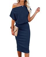 Dressmine Womens Midi Short Sleeve Prom Dress Off The Shoulder Evening Party Formal Cocktail Dresses