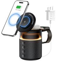 3 IN 1 Wireless Charging Station,33W Magnetic Wireless Charger Stand for iPhone 16 15 14 13 12 Pro Max Apple Watch Airpods Pro,Bedside Docking Station with Light,Bluetooth Speaker for Phone