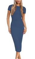 LACOZY Womens Summer Short Sleeve Midi Dress Sexy Fitted Bodycon Pencil Dresses Formal Cocktail Dresses Long Dress