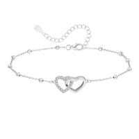 Cangall Silver Women's Anklets, 925 Sterling Silver Ankle Bracelets for Women, 22+5cm Adjustable Anklet Chain with Double Heart Design, Dainty Double-Layer Beach Barefoot Foot Chain for Summer Beach