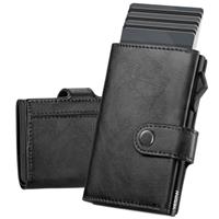 YESIIW Credit Card Holders Wallets for Men RFID Blocking Leather Minimalist Smart Pop Up Trifold Wallet with Magnetic Coin Pocket, Button Closure, Holds Up to 9 Cards, 2 ID Window