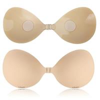 Angel Silk Adhesive Bra Women's Invisible Sticky Strapless Backless for Wedding/Parties/Events, Reusable Silicone Covering Nipple Bras Beige