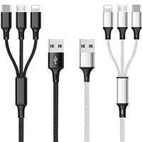 Multi Charging Cable 2 Packs, 3A 3 in 1 Fast Charging Cord,1.25M Nylon Braided Multiple USB Cable with iP Micro USB Type C Port for iPhone,Samsung,PS4, Tablet, Xiaomi and MoreBlack+Sliver
