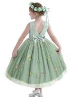 Amissz Flower Girl Dresses Lace Back Floral Embroidery Princess Birthday Tutu Tulle Festive Dress Girl Bridesmaid Wedding Party Pageant Prom Dress 2-8 Year