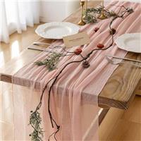 Haquno 2PCS Bohemian Cotton Table Runner Tablecloth - Rustic Wedding Table Decoration for Bridal Showers, Birthdays and Celebrations (90x300cm) - Eco-Friendly Cotton, Reusable (Pink)