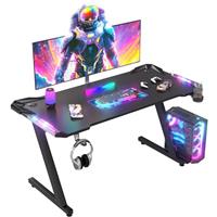 JUMMICO Gaming Desk with LED Lights, RGB Gaming Table Sturdy Computer Desk for Home Office and Gamers with Headphone Hook and Cup Holder, 120 x 60 cm, Black