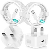 2Pack USB C Charger for iPhone 16 15 Pro Max, [Apple MFi Certified] 20W Fast Charger Plug with USB C to Type C Cable for iPhone 16 15 Plus/16 15 Pro/iPad Pro 12.9/11 iPad Air,UK Wall Power Adapter